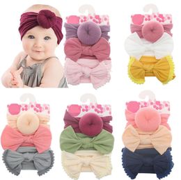 Baby Headband Soft Nylon Ball Donut Turban Topknot Hairband 3pcs Sets Elastic Hair Bands Fashion Hair Accessories 10 Styles DW6233