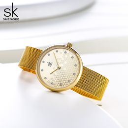 Shengke Woman Watches Gold Top Brand Luxury Watch Women Quartz Waterproof Women's Wristwatch Ladies Girls Watches Clock 201118