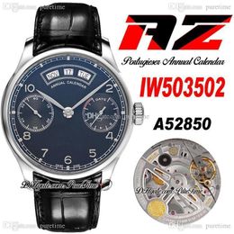 AZF IW50350 Annual Calendar Power Reserve A52850 Automatic Mens Watch Steel Case Black Dial Silver Markers Black Leather Strap Super Edition Puretime D4