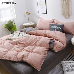 Duvet Cover set Full Queen King Solid Pink Luxury Adult Kids Single Twin Bed sheet Pillowcases 4pcs Bedding set Double 201021