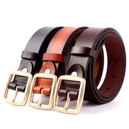 New Genuine Leather Belts for Women Jeans Belt Classic Retro Square Buckle Female Pin Denim Dress Sword Goth Luxury Punk Gothic G220301