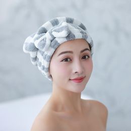 Dry Hair Towel With Bowknot Shower Cap Super Absorbent Quick Drying Hair Cap Bath Accessories For Women Coral Velvet H jllGQz