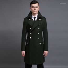 ZYFGfree Autumn Winter Fashion England Style Collared Metal Button Long Sleeve Double Button Peacoat Army Green, 2XL