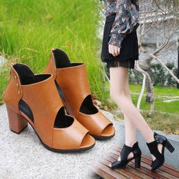 2022 new women's sandals 42 large fish mouth thick heels high heels hollow out fashion sandals for women