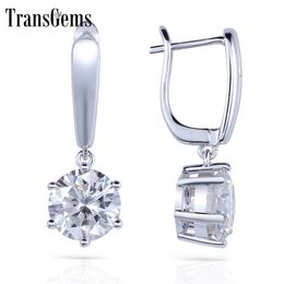 Transgems Solid 14K 585 White Gold 1CTW 5MM 0.5 ct Each F Colour Hearts and Arrows Moissanite Hoop Earrings for Women Jewellery Y200620