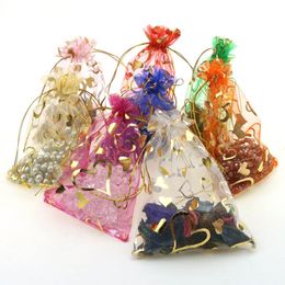 20Pcs/lot 9x12cm Heart Jewelry Bag Drawable Ribbon Sheer Tulle Bags Wedding Decor Party Favors Gifts Pouches Packaging