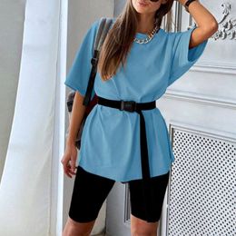 summer casual women's 2 piece set including belt solid color two sets sports women 2020 fashion t shirt and shorts leisure suit Y1123