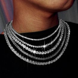AGLOVER Nuova collana Hip Hop - Argento oro 1 fila catena di zirconi AAA collana di cristallo ghiacciato per gioielli da sposa donna uomo LJ201009