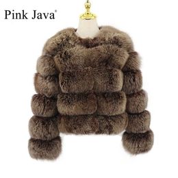 Pink Java QC20114 women winter fur coat real jackets natural fashion long sleeve wholesale 211220
