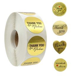 500pcs Thank You for Supporting My Business Kraft Stickers with Gold Foil Round Labels Sticker for Small Shop Handmade Sticker (Golden)