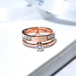 Rhinestone Rings For Women Stainless Steel Rose Love letter Finger Rings Female Wedding Engagement Jewelry1