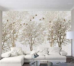 Custom wallpaper 3d photo mural simple European trees abstract hand-painted bedroom TV background wall paper decorative painting1