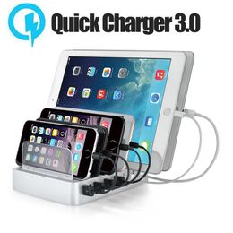 USB Charging Station with QC 3.0 Quick Charge 6-Port USB Charger Docking Station with Watch Stand