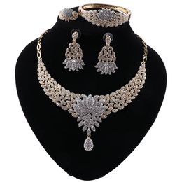 Crystal Necklace Earrings Indian Luxury Bridal Jewellery Set Wedding Party Prom Costume Jewellery Christmas Gift for Women