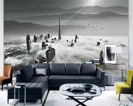 Romantic Landscape 3d Wallpaper Nordic Conception Cloudy City Far Mountain Scenery Living Room Bedroom Wallcovering 3d Wallpaper