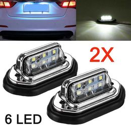 New 2pcs 12V 24V Waterproof 6 LEDs Car License Plate Light Signal Tail Light Lamp Boat Truck Trailer SUV VAN Caravan Waterproof Ship