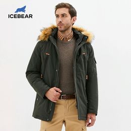 ICEbear winter new men's jacket mid-length cotton jacket with fur collar brand clothing MWD20897D 201026