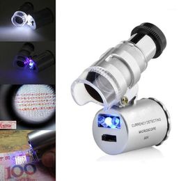 60X Mini Microscope Jeweller Loupe Lens Illuminated Magnifier Glass 3 LED With UV Light#201