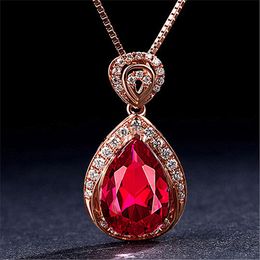 High quality gemstone water drop necklace rose gold chains diamond pendant necklaces women wedding necklaces Jewellery will and sandy gift