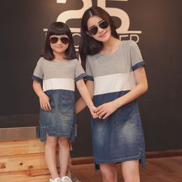Mother Daughter Dresses Matching Mother Daughter Clothes Mom and Daughter Denim Dress Family Look Clothing Girl Dress LJ201111