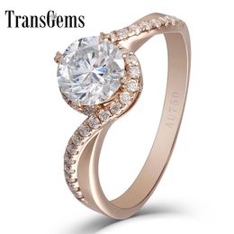 Transgems 14k White Gold 2 ct Diameter 8mm F Color Engagement Ring For Women Solitare with accents Wedding Gifts Y200620