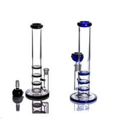 hookahs straighr tube Glass Bong Water Pipe Triple Disk Honeycomb perc dab bubbler 11inches 14mm joint