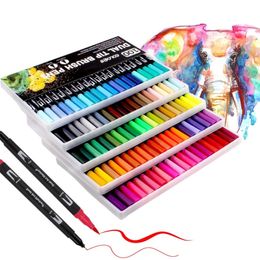 Dual Brush UP to 120 Colours Fineliner Felt Tip Colouring Pens for Adults Pack,Drawing,Calligraphy Painting 201222