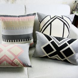 Vintage Pink Grey Cushion Cover Aztec Geometric Embroidery Pillow Case with For Sofa Bed Simple Home Decor 45x45cm/30x50cm Y200104