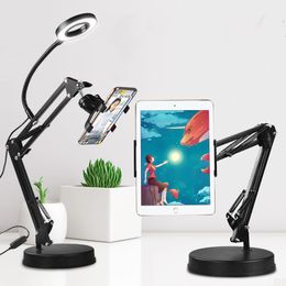 Mobile Phone Tablet Stand Holder 360 Degree Long Arm Lazy Bed Desk Tablet Mount Support For iPad Phone With LED Ring Light