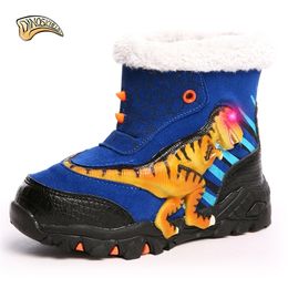 Dinoskulls kids warm boots lights for boys led boots luminous big dinosaur boots warm shoes for CHIldren snowshoes LJ201029