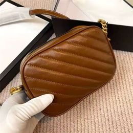 Upgraded Version Chains Strap Cross Body BAgs Real Leather Caramel Colour Shoulder Bag Marmont Twill Women Handbags Double g Printing 18cm