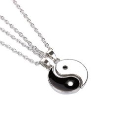 Paired Chain Pendants For Couples Tai Chi Yin Yang Necklace For Women Leather Pendants White Black Friendship Couples Necklaces