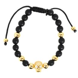 Hand-Woven Drawstring Gold-Plated Skull Beads Bracelet Hip-Hop Style Unisex Adjustable Length Popular jewelry gifts