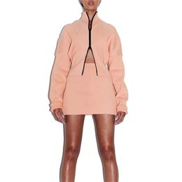 Women sets Winter batwing sleeve oversize Tops and skirts Casual pink rib tracksuits new design knit dress 201027