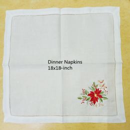 Set of 12 Home Textiles & Party Table Napkin /Table Cloths/ Placemats /White Linen Hemstitched with Color Embroidered Floral /Guest Hand Towels