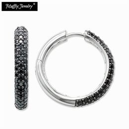 silver creole earrings Australia - Black Pave Hinged Hoop Creole Earrings,Europe Style Glam Fashion Good Jewelry For Women Girls Trendy Gift In 925 Sterling Silver 220105