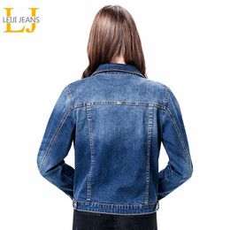 LEIJIJEANS Women Plus Size 6XL long basical jeans jacket coat Bleach Full Sleeves Single Breast Slim Women Denim Jacket 201026