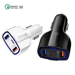 QC3.0 PD Type-C Car Charger 3.5A USB Fast Charging 3 Ports Mini Quick Chargers 35W 7A Car Adapter without Package