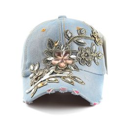 LVTZJ New Spring Denim Baseball Cap Cotton Snapback Hat Summer Cap Rhinestone Floral Hip Hop Hats For Women Grinding Multicolor Y200714