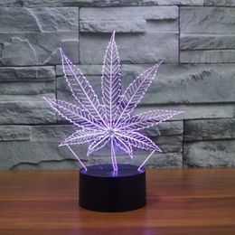 Leaf 3d Illusion Led Lamp Night Light 7 Rgb Colourful Usb Powered 5th Battery Bin Touch Button Dropshipping Gift Box Wholesale