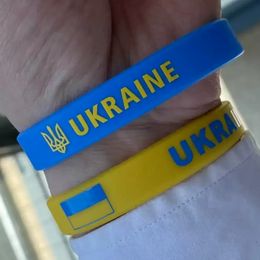 Blue Yellow Ukrainian Flag Wristbands Support Ukraine Rubber Bangle Bracelets I Stand With Ukrainian Sports Elastic Silicone Wrist Bands Bangles IN STOCK PRO232