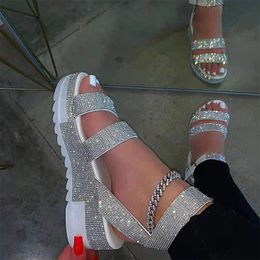 Women's Sandals Shoes Wedge Platform Crystal Ankle Buckle Jelly Sandals Ladies Summer Fashion Outdoor Female Beach Footwear 2021