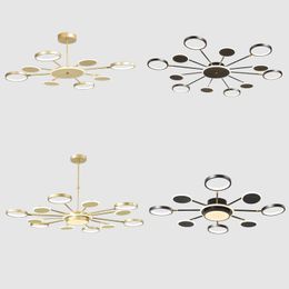 Chandeliers Nordic Led Indoor Lighting Light Fixtures Living Room Hanging Lamp Kitchen Bedroom Home Decor Remote Control Black