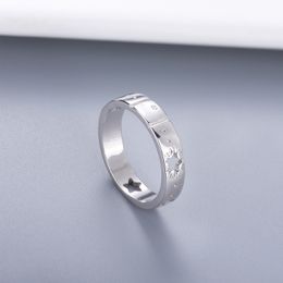 Women Hollow Star Finger Ring with Stamp Gold Silver Letter Ring for Gift Party Fashion Jewellery Accessories Size 678910