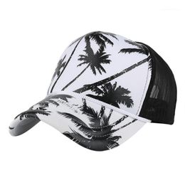 Feitong Hip hop mesh baseball cap Men women coconut tree print snapback caps Unisex adjustable outdoor streetwear trucker hat1