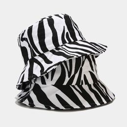 Hot Sale-New Fashion animal Black White Striped Zebra Bucket Hats For Women summer Ladies personality Panama fishman hat Unisex sun hats