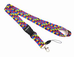 Wholesale 10pcs Colourful Puzzle Badge Lanyard Key Chain Gift Key Chain Neck Strap Keys Iphone ID Card