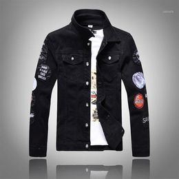 Men's Jackets Spring And Autumn Black Denim Jacket Men Single-breasted Slim Male Patch Jean Streetwear Digital Printing Mens Clothes1