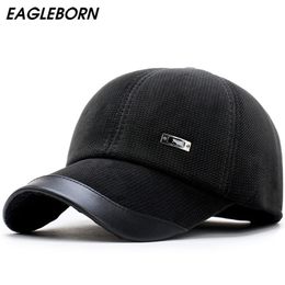 New Autumn Winter Men's Baseball Cap Keep Warm Corduroy Male Hat with Protective Ear Thickening Polar Fleece Lining Hat Y200110