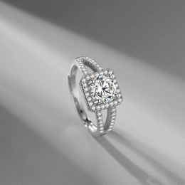 Creative Design S925 Silver Simulation Moissanite Square Diamond Ring Adjustable Proposal Wedding Jewelry Birthday Gift